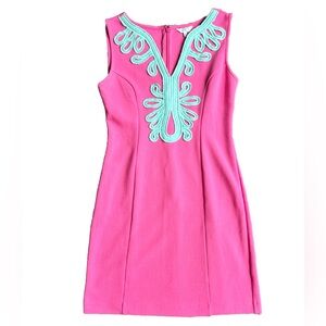 Crown And Ivy Body Con Hot Pink Dress Tight Soutache Ocean Trim Preppy Beach